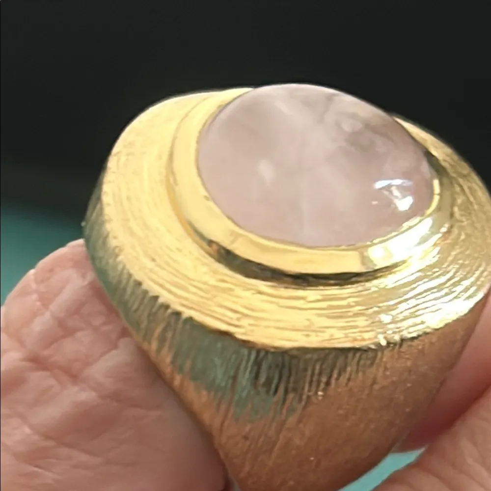 Cole Haan Rose Quartz Brushed Gold Tone Artisanal Statement Ring - Image 8