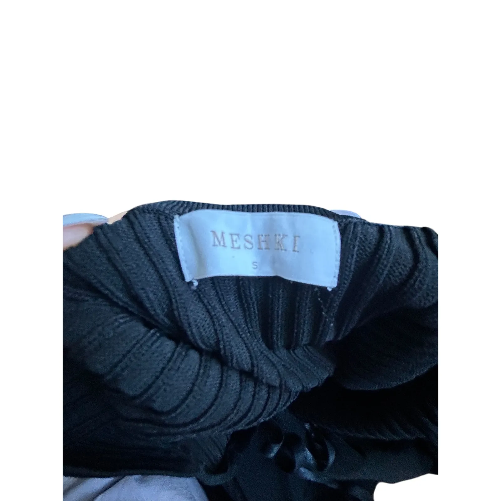 MESHKI Avalon Black Ribbed Spaghetti Strap Midi Dress Open Back Size S - Image 9