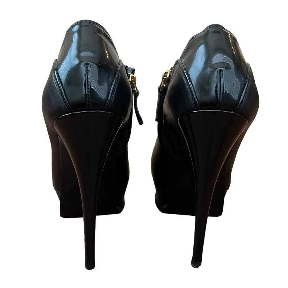 Yves Saint Laurent Womens Tribute 105 Black Leather Platform Heeled Ankle Boots - Image 9