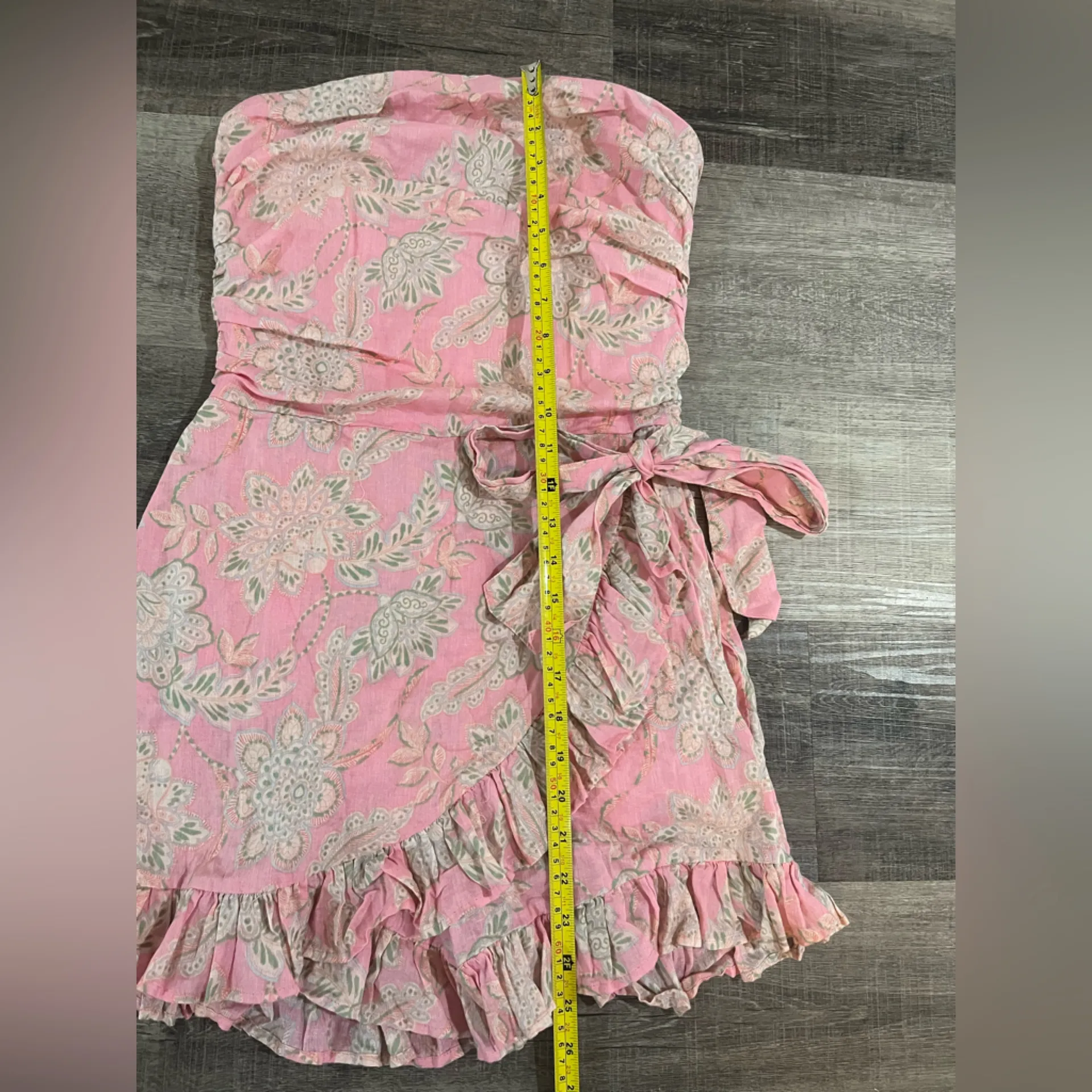 Olivaceous  pink paisley ruffle strapless romper - Image 9