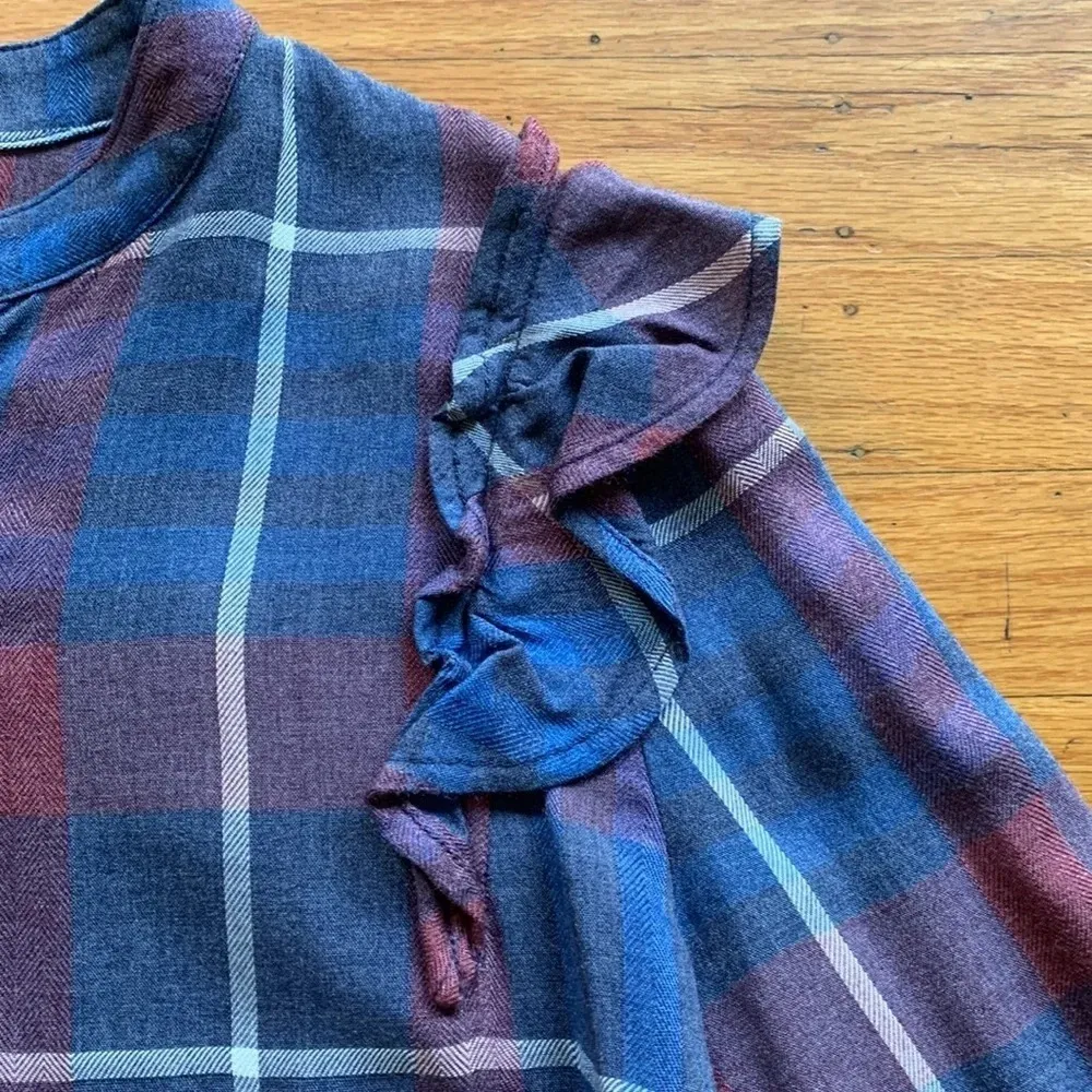 Anthropologie Cloth & Stone Plaid Long‎ Sleeve Shirt Dress Size S Blue/Red NWT - Image 6