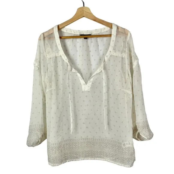 American Eagle AEO White Sheer Boho Long Sleeve Blouse L - Image 8