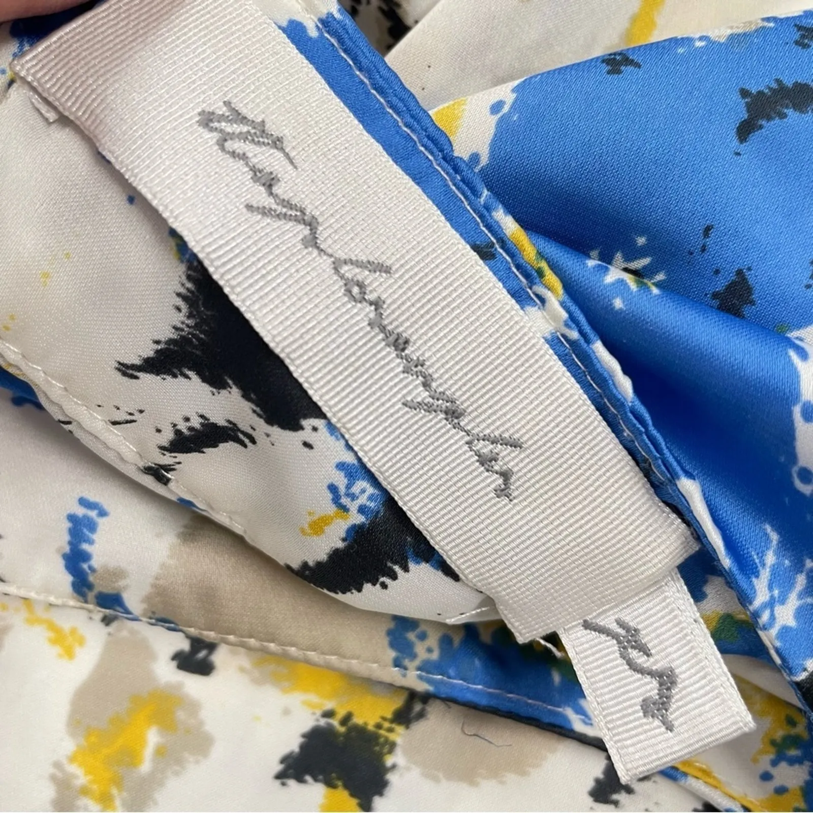 Misa T Bags Los Angeles Blue & Yellow Silk Mini Shift Dress XS Short Sleeve - Image 2