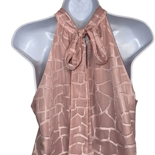 WHITE HOUSE BLACK MARKET‎ Two Tone Pink Pleated Halter Style Tie Back Top EUC  8 - Image 6