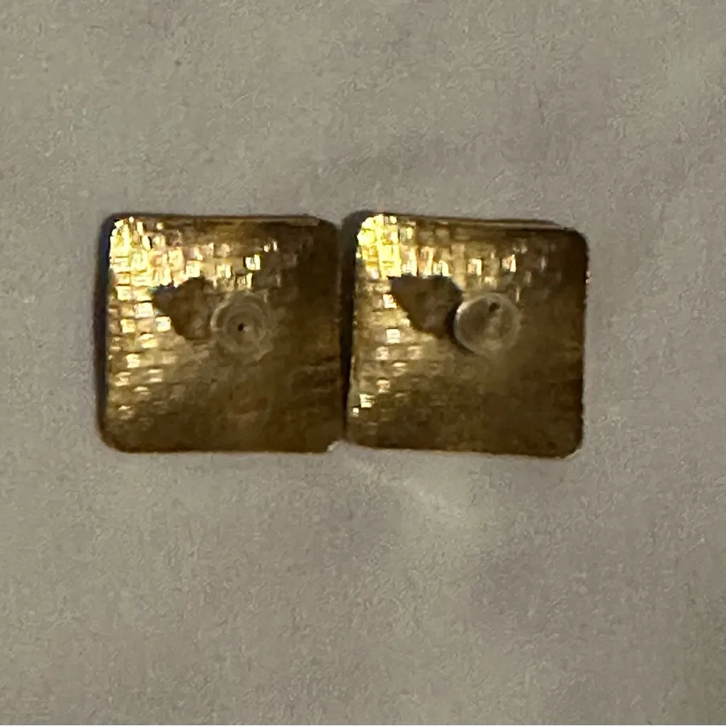 vintage cloisonné enamel stud Pink Lotus Butterfly Black Gold Square EUC Pierced - Image 2