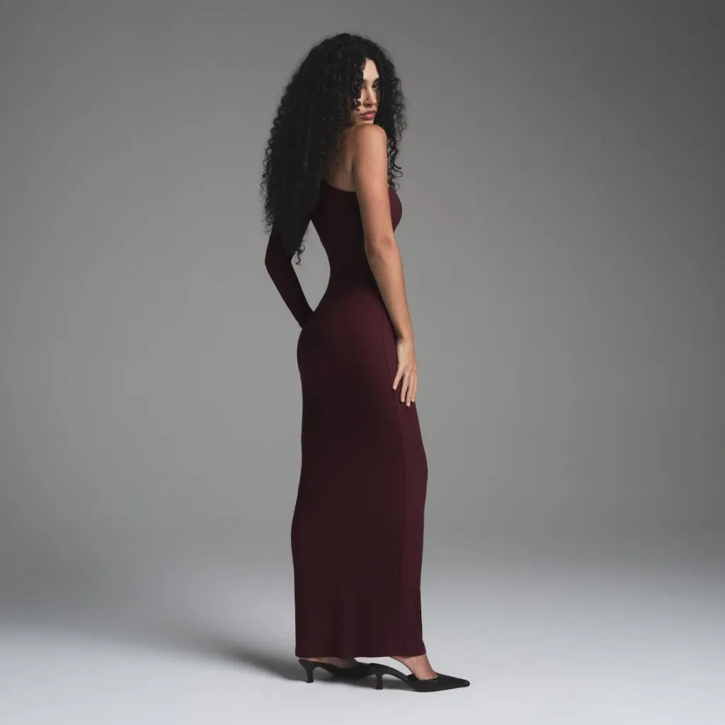 Skims Soft Lounge One Shoulder Long Dress in Bordeaux, Size Small - Image 3