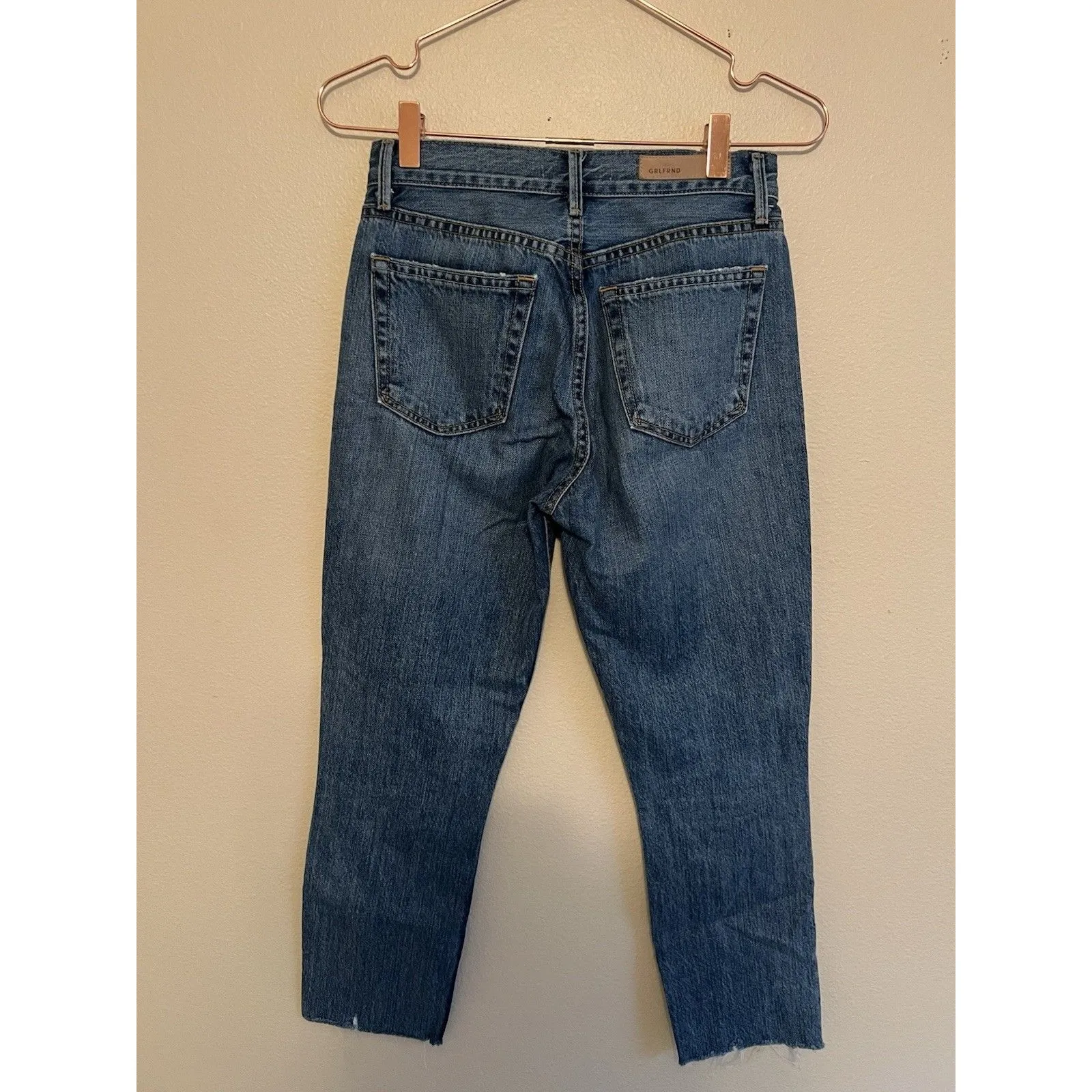 Grlfrnd Denim Blue Jeans Karolina Dark Wash Size 24 Raw Hem Forget Me Never - Image 8