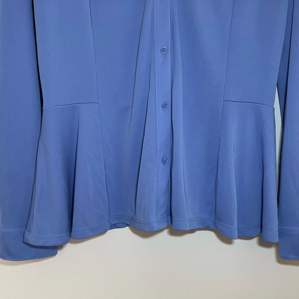 Roz & Ali | Blue Peplum Button-Up Top | Large - Image 5