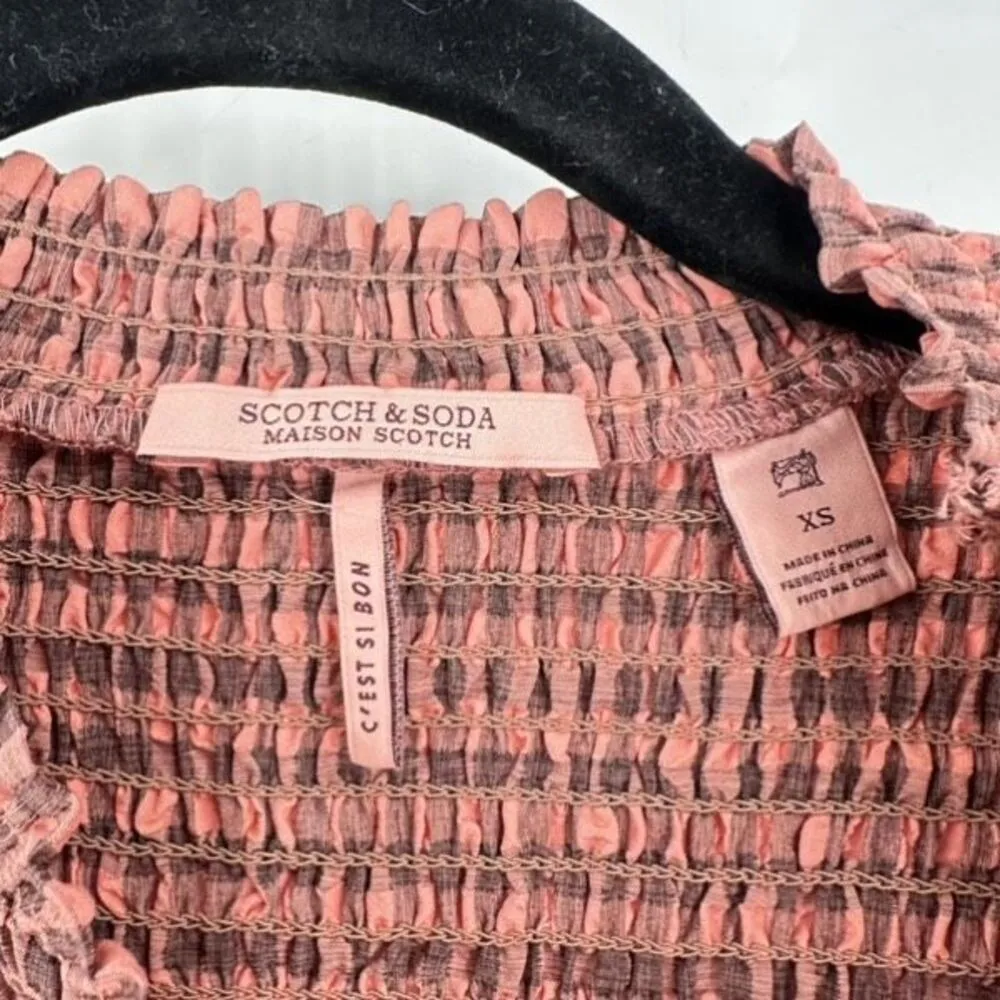 Scotch & Soda Women's Smocked Seersucker Long‎ Sleeve Midi Dress Coral Size XS - Image 5