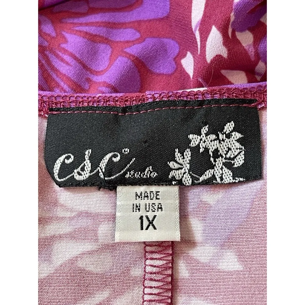VTG CSC Studio Pink Purple Floral Japanese Haori Look Stretch Top 1X USA Made - Image 11