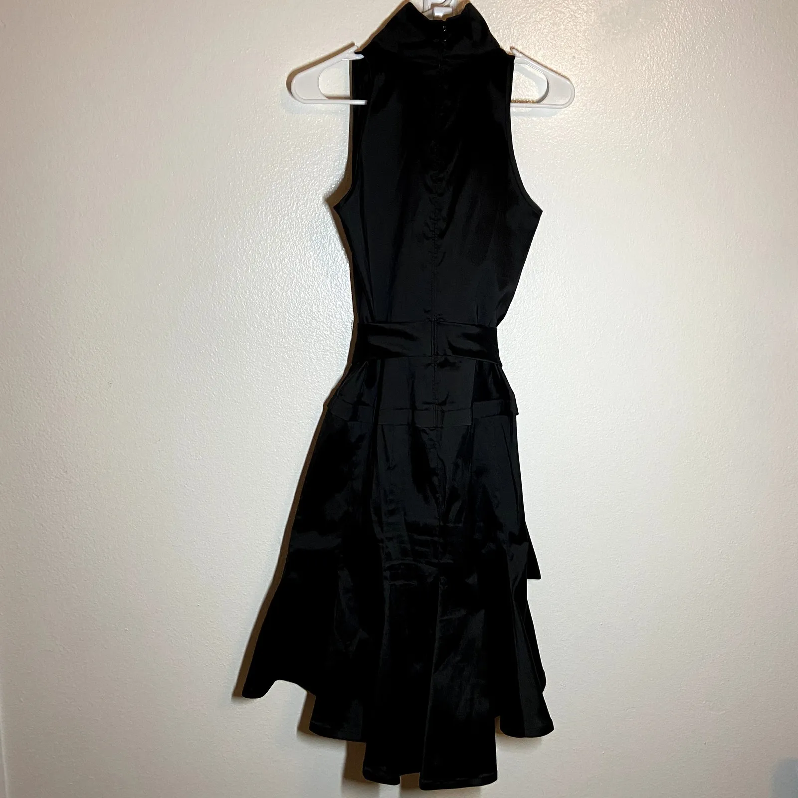 Vintage Tadashi Shoji Collection Little Black Dress 90 Knee Length Wrap Collar 6 - Image 5