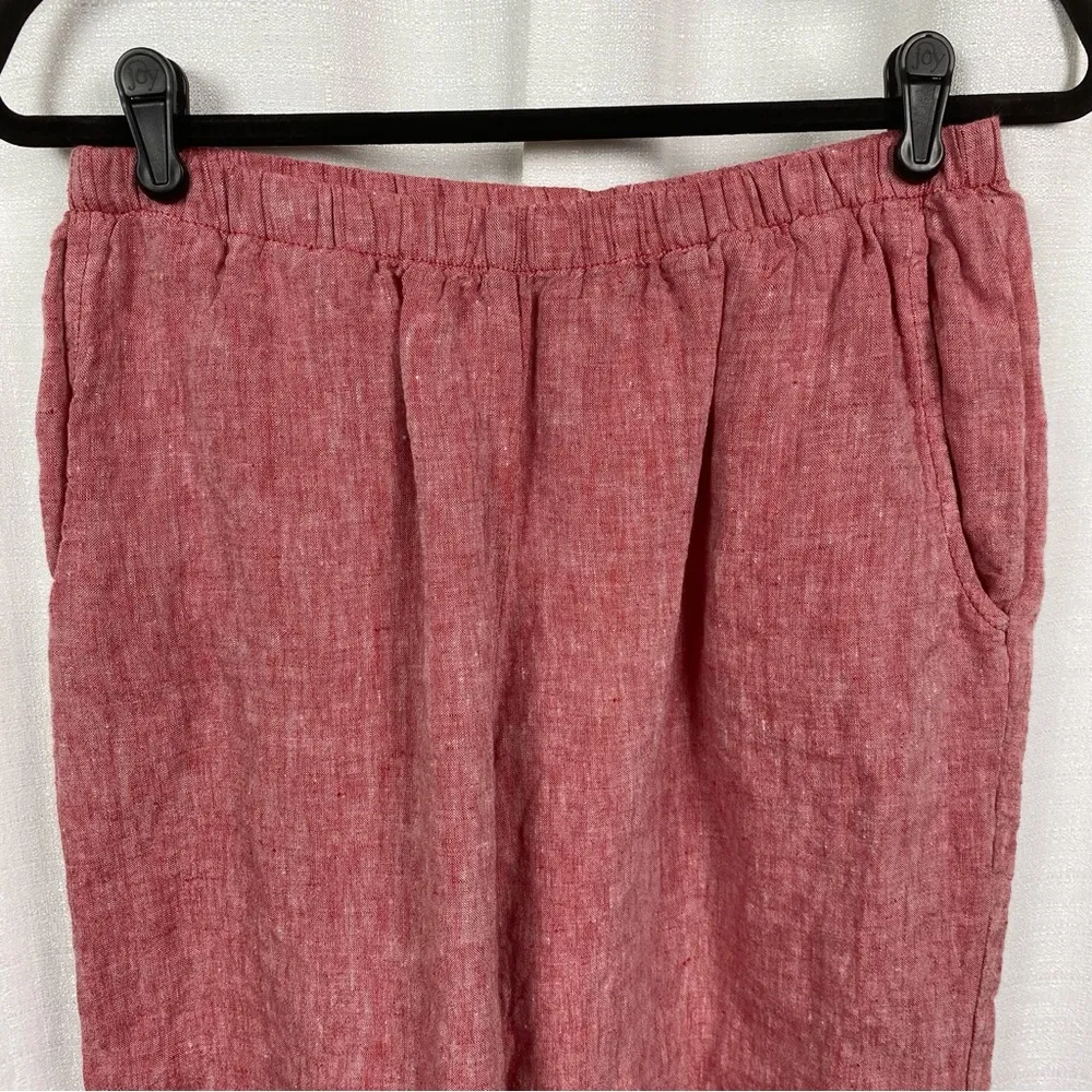 FLAX Red Linen Wide Leg Cropped Pull On Pants Sz.S - Image 3