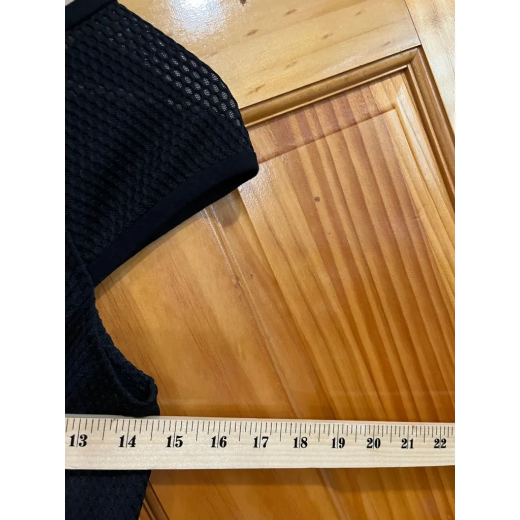 YOANA BARASCHI Old Money Black Mesh Cap Sleeve Crepe Sheath Dress Size Small - Image 7