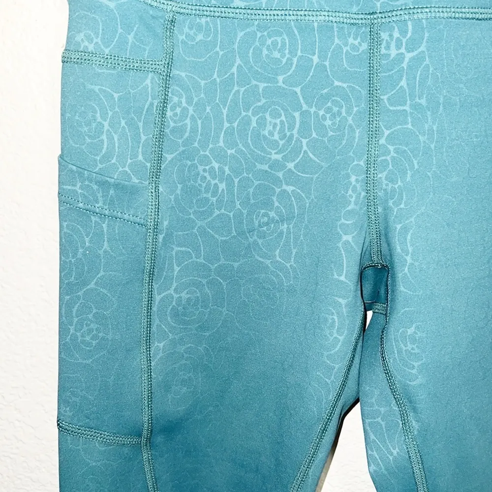 Zyia Active Light N Tight Dark Teal Embossed Floral High Rise Leggings - Image 5