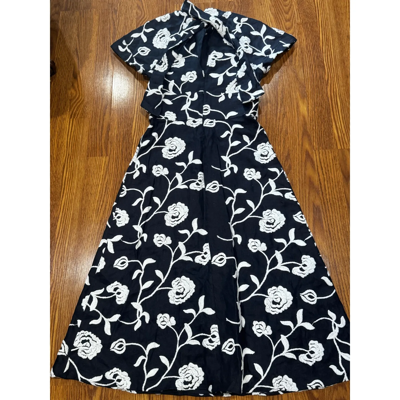 Silvia Tcherassi Lea Blue Embroidered Linen Cotton Midi Dress Twist Neckline S - Image 13