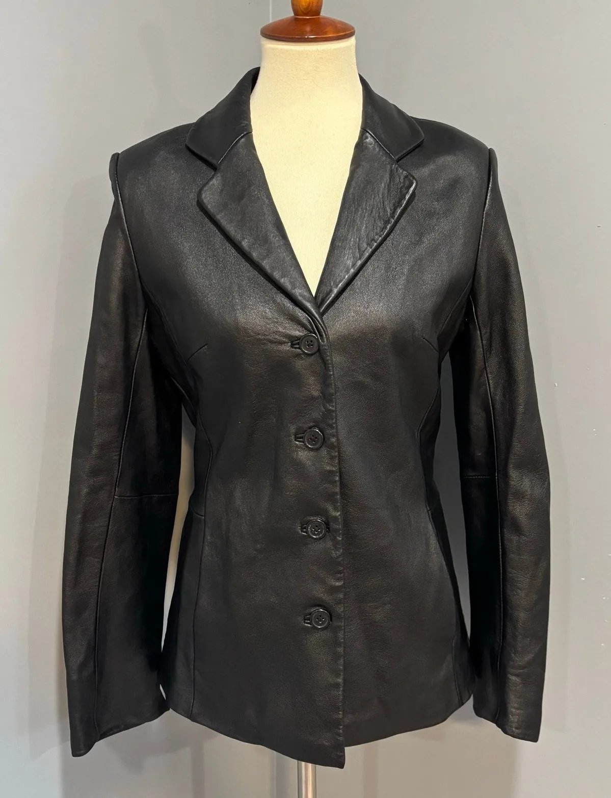 Jaclyn Smith Black Leather Jacket Vtg 90s Tailored Classic Career Wear, Size M - Image 1