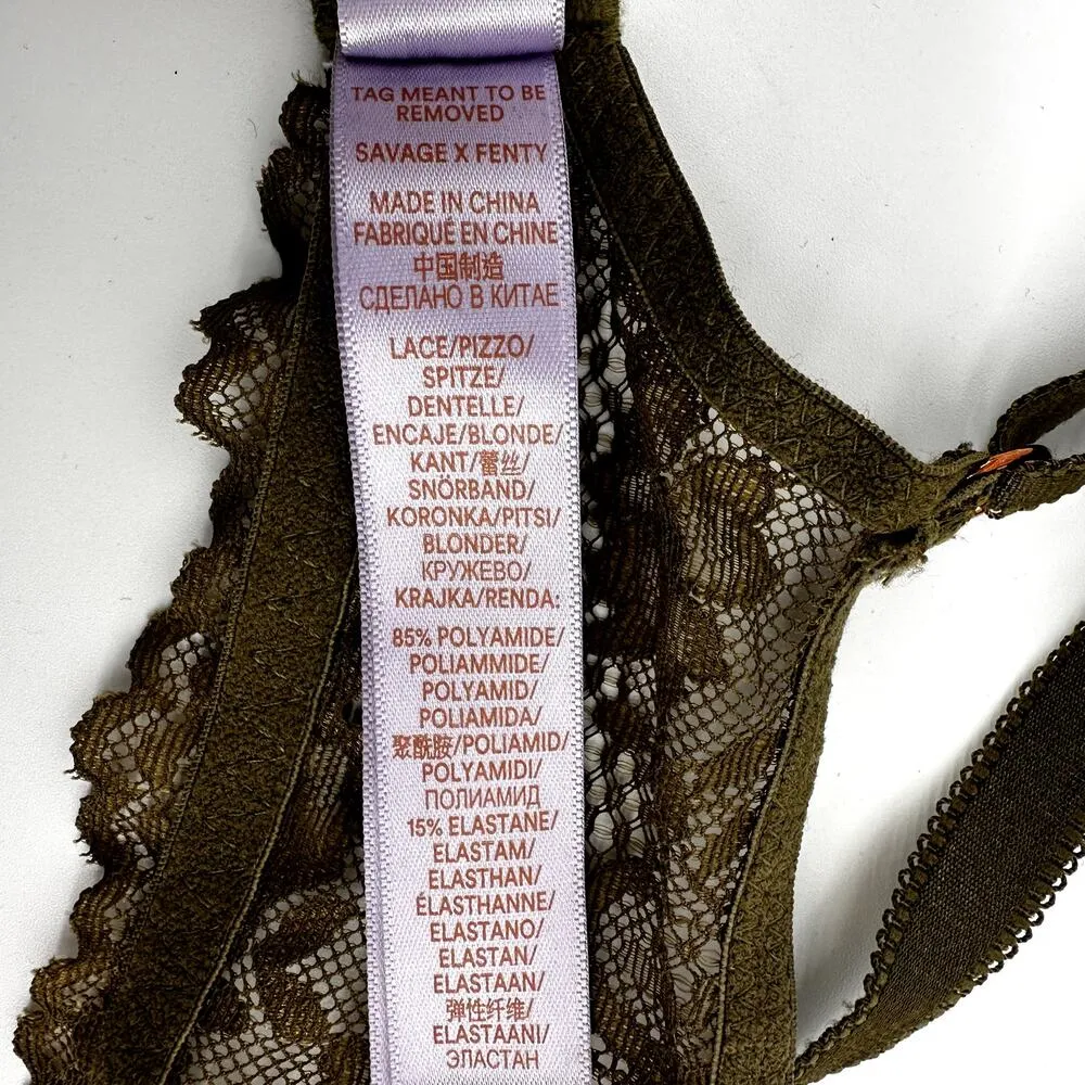 Savage X Fenty Floral Lace Unpadded Bra Underwire Unlined Adjustable Green 32C Size undefined - Image 4