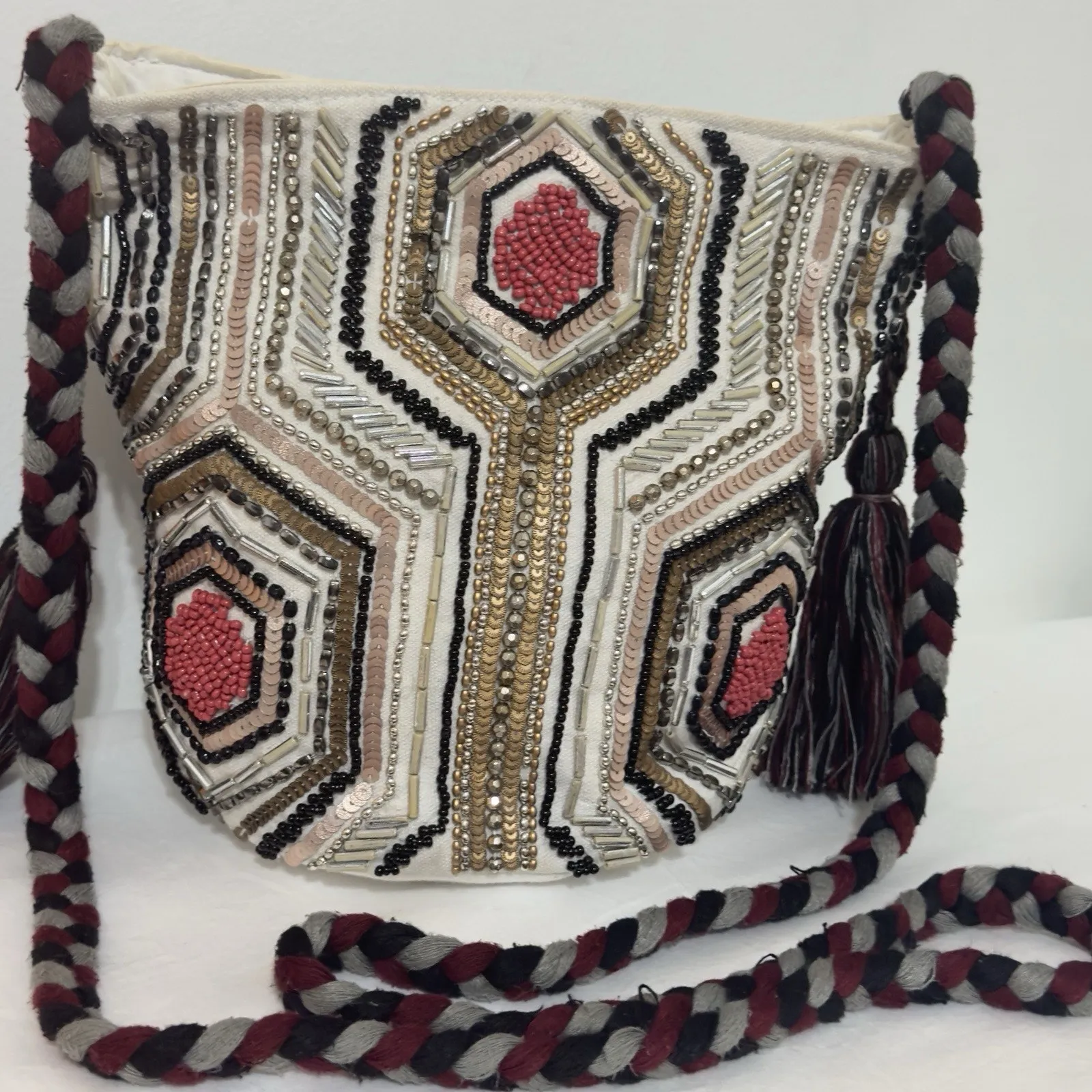 Sam Edelman Women’s Beaded Shoulder Bag – Multicolor Geometric Chic Boho - Image 2