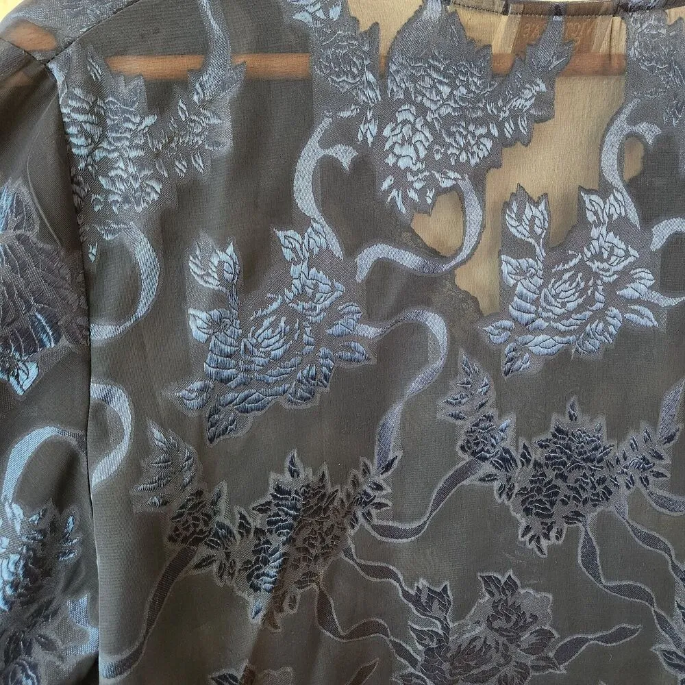 Vintage Victoria’s Secret Nightgown Coverup Floral Lace Dark Blue Dainty Sheer - Image 7