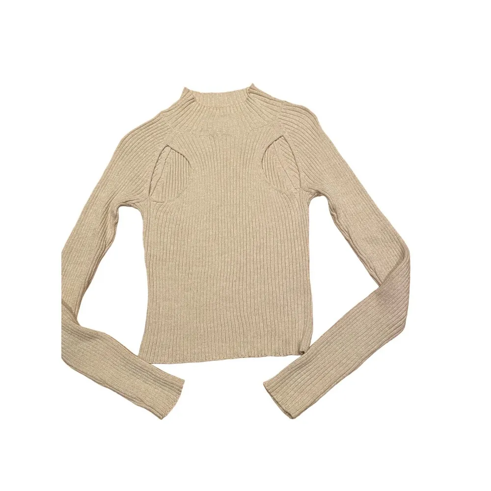 Open Edit Ivory Peekaboo Crop Mock-neck Sweater, Size Small, $38, B60 - Image 6