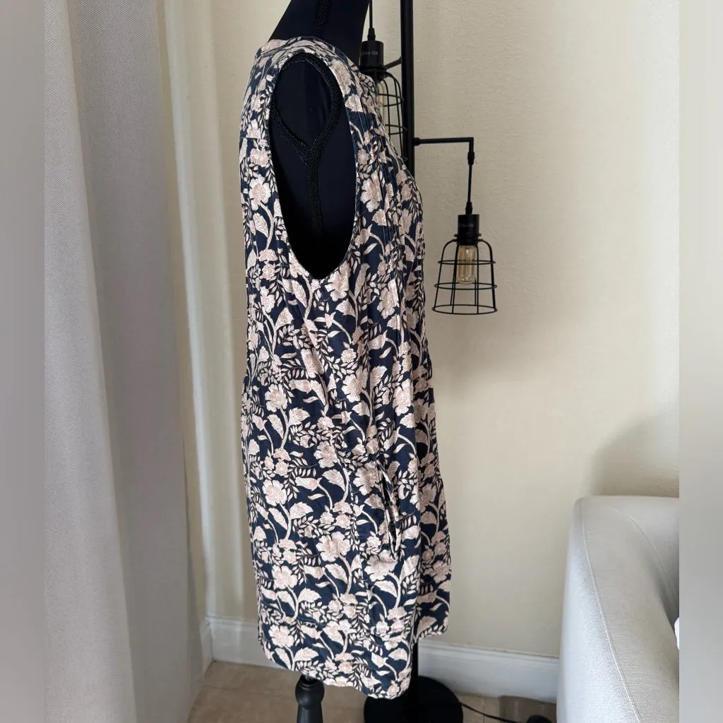 Faherty Isha Avignon Medow Print Linen Pocket Mini L Dress Natural Fairy Boho - Image 4