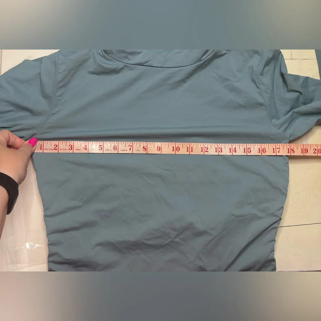 Title Nine Slate Blue Super Soft Funnel Neck Cinch Side Pull Over Top Medium - Image 6