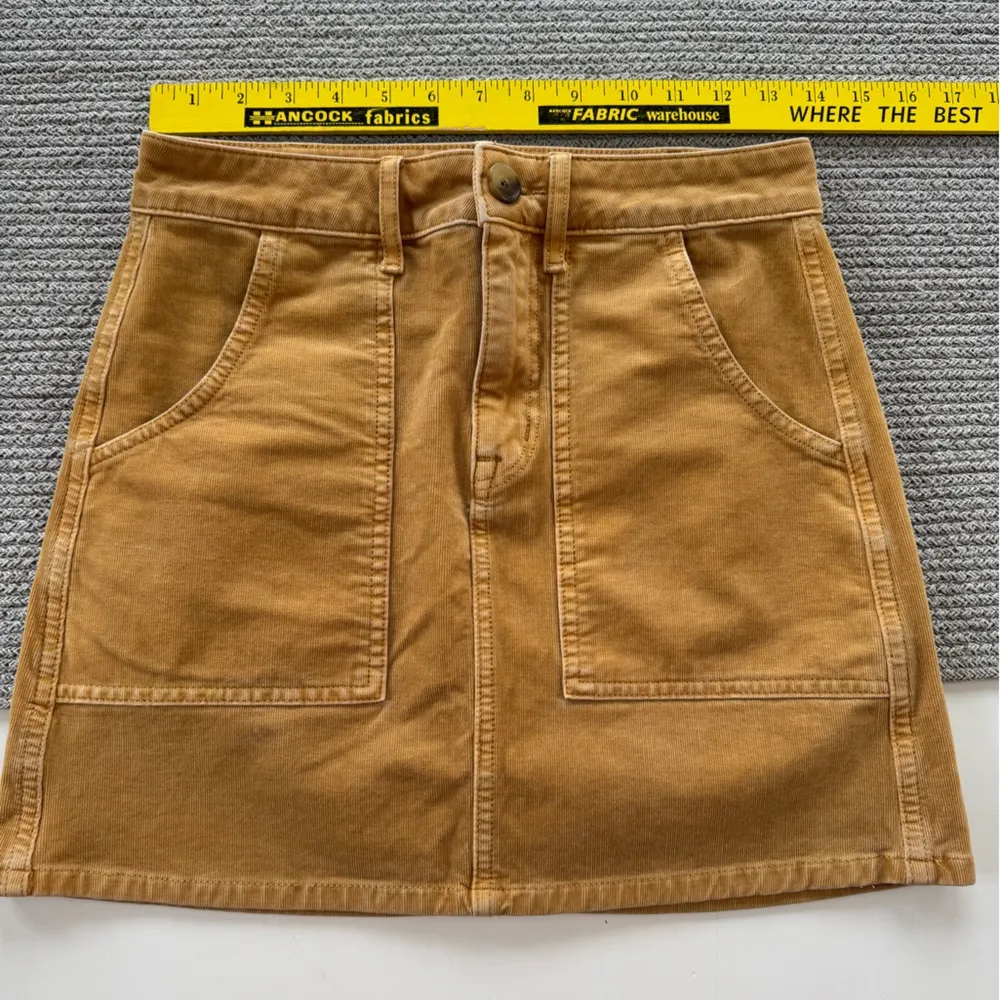 American Eagle Cognac Tan Stretch Corduroy Mini Skirt Front Back Pockets Size 0 - Image 6