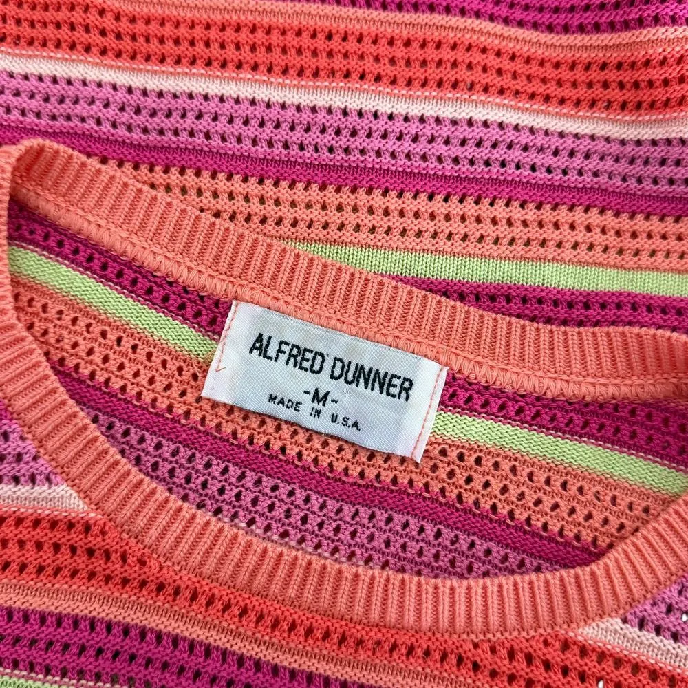VTG Alfred Dunner Crochet Open Knit Top Size M Striped Dopamine Retro‎ Colorful - Image 7