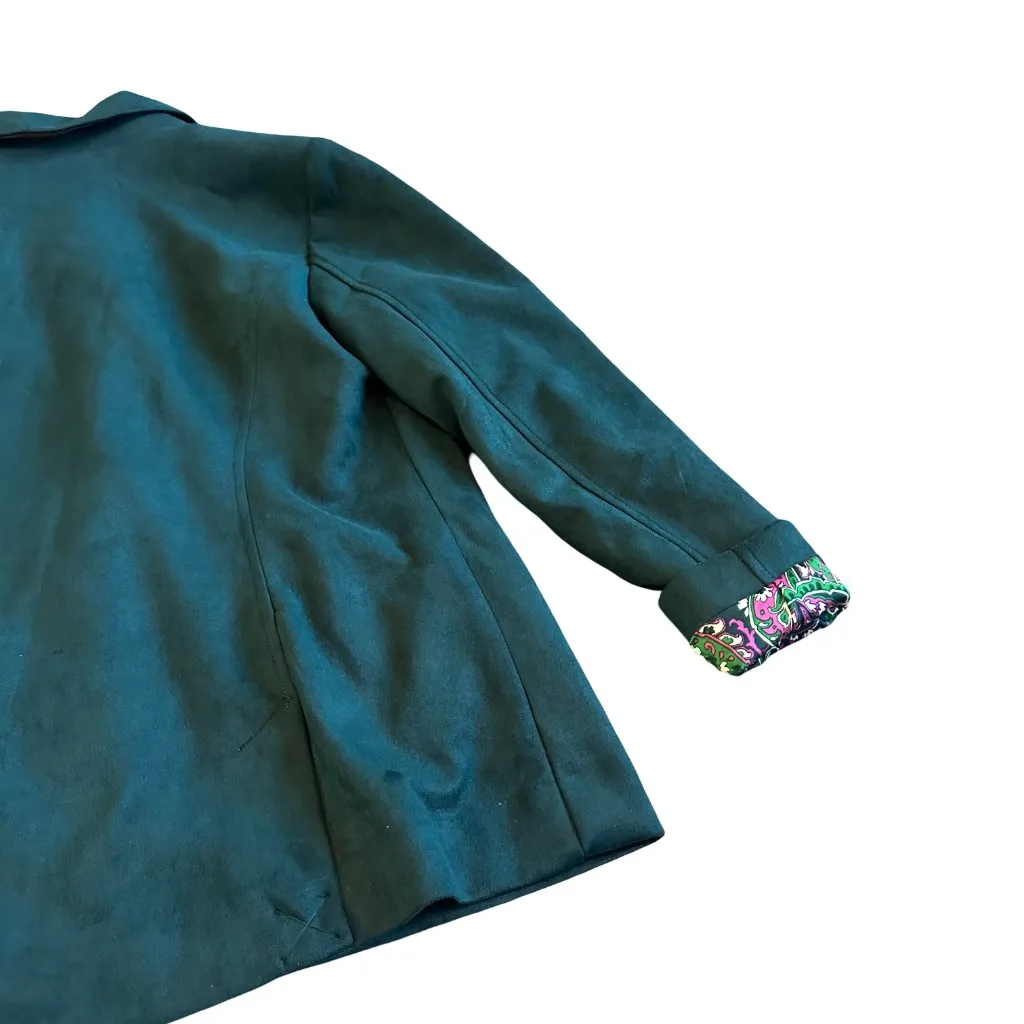 Isaac Mizrahi Estate Emerald Green Blazer Jacket Faux Suede Button-Down Medium P - Image 8