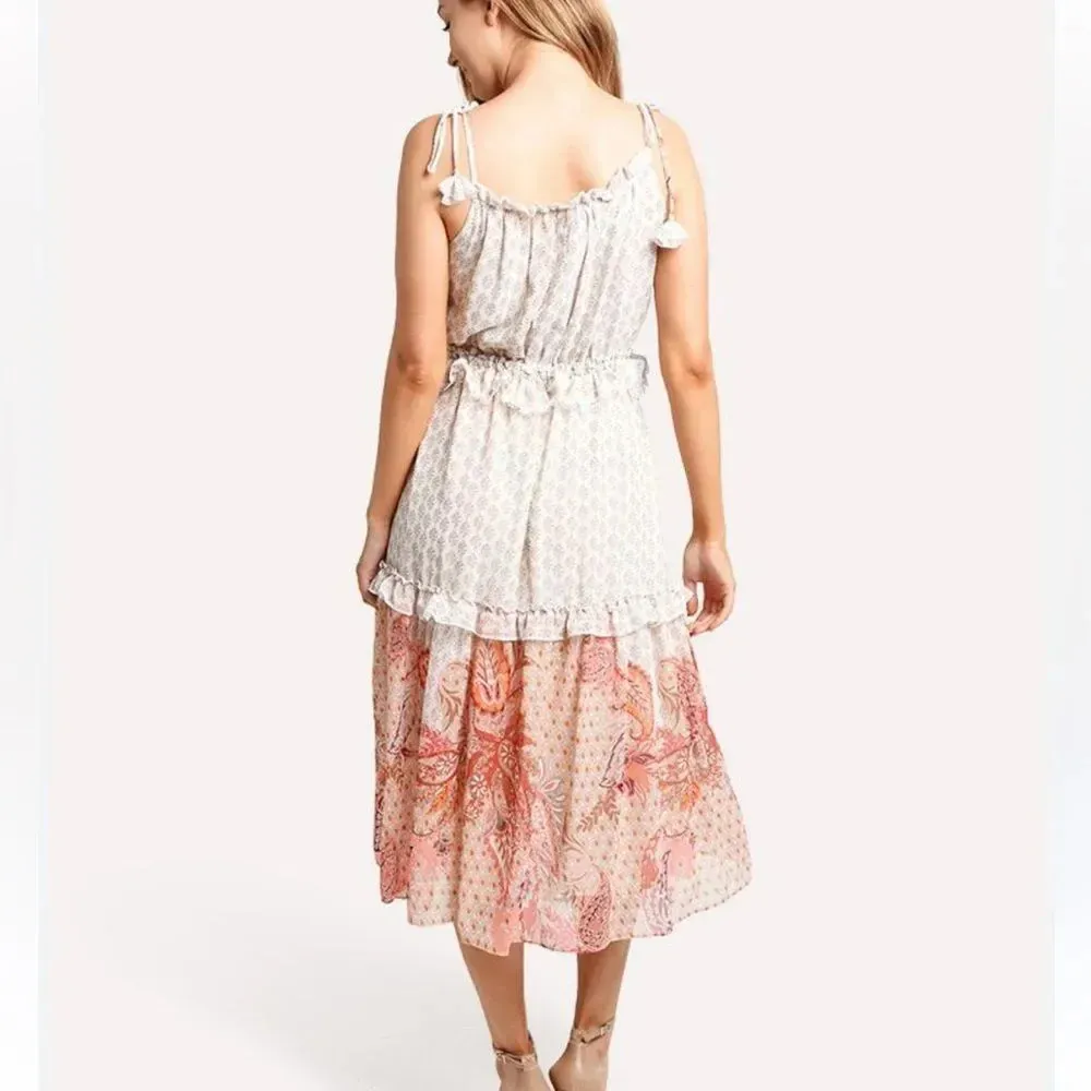 Misa Los Angeles Dionica Boho‎ Floral Viscose Sleeveless Midi Dress Medium - Image 5