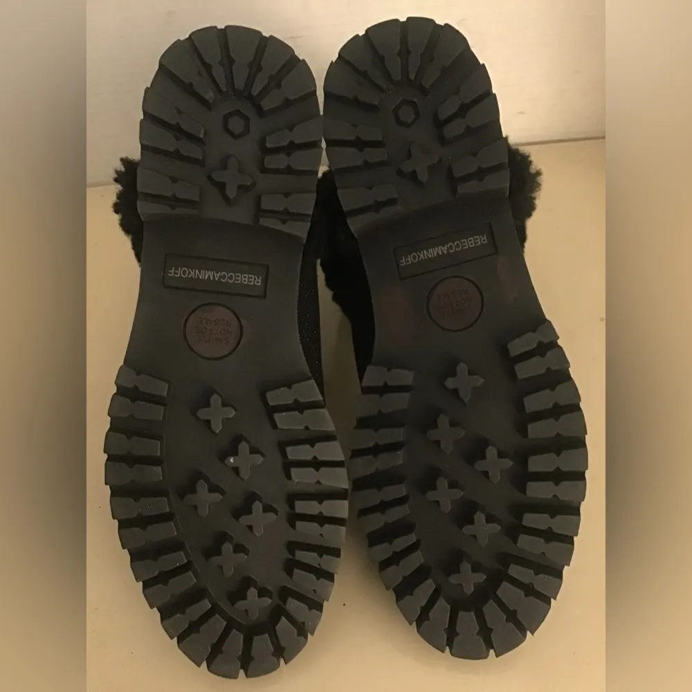 Rebecca Minkoff women black leather rhinestone fur accent ankle boot US 7 - Image 8