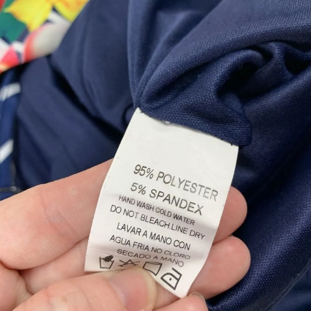 Chicways Floral and Striped Jumpsuit Size Large Hibiscus Flower Vneck blue - Image 2