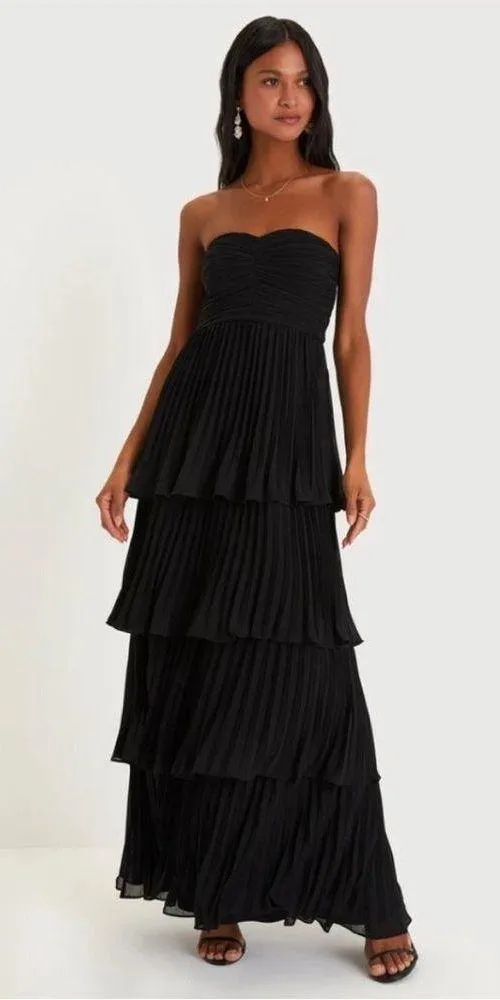Lulu's Seriously Sensational Black Strapless Tiered Maxi Dress Size Medium - Image 2