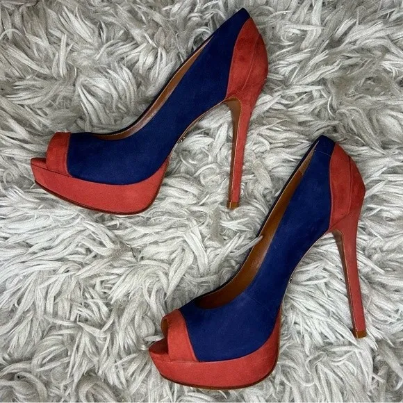 SCHUTZ blue orange y2k suede platform stiletto high heels women's shoe size 7 B - Image 5
