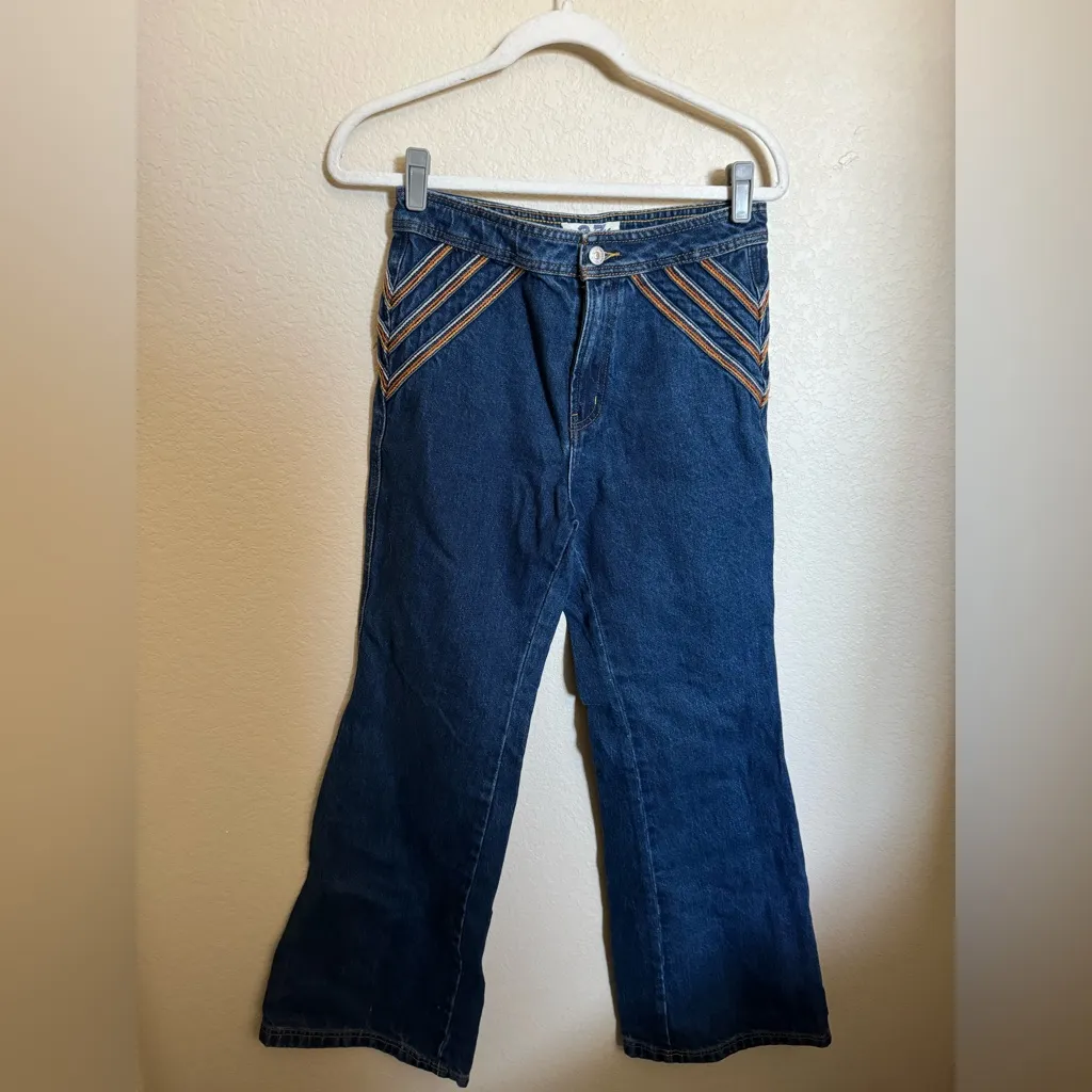 Free People Over The‎ Rainbow Flare Jeans High Waisted Blue Women's Size 27 - Image 6