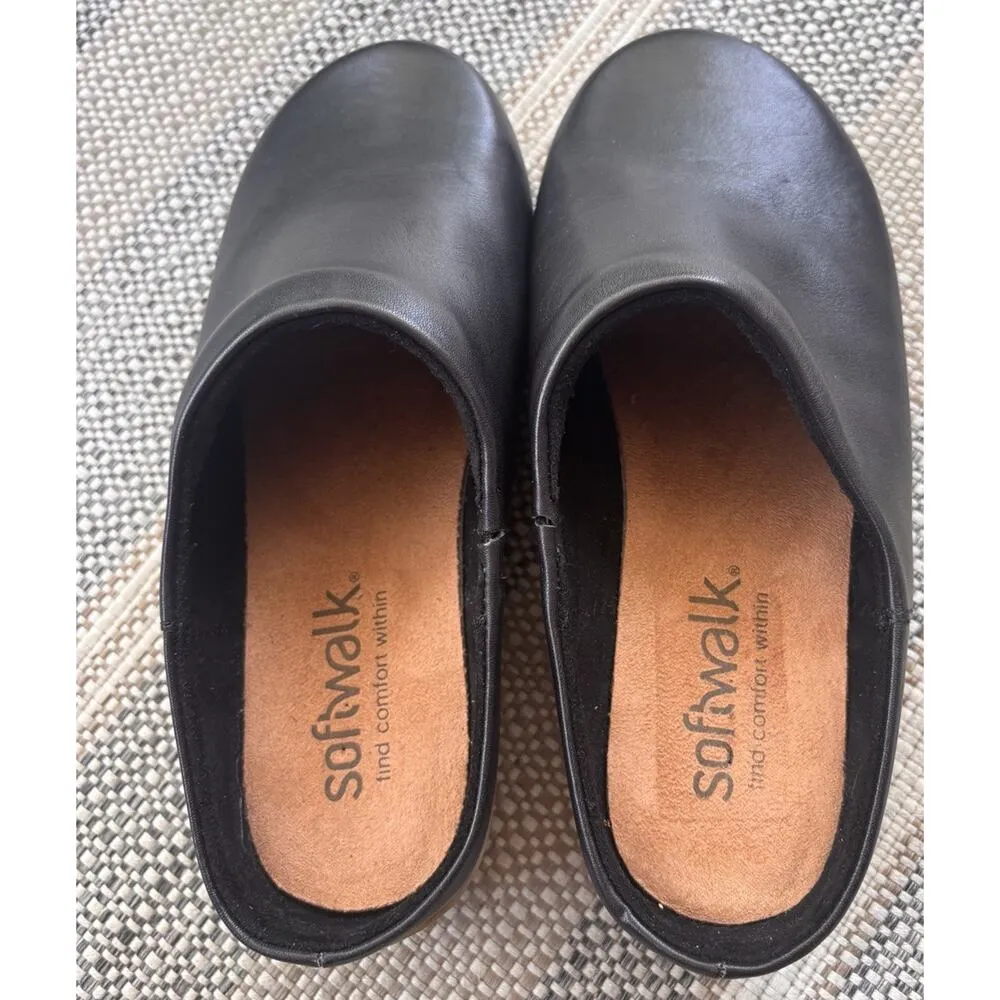 Softwalk Arvada Womens Clogs Sz 8.5WW Comfort Leather Slip-On Mule Shoes Black - Image 4
