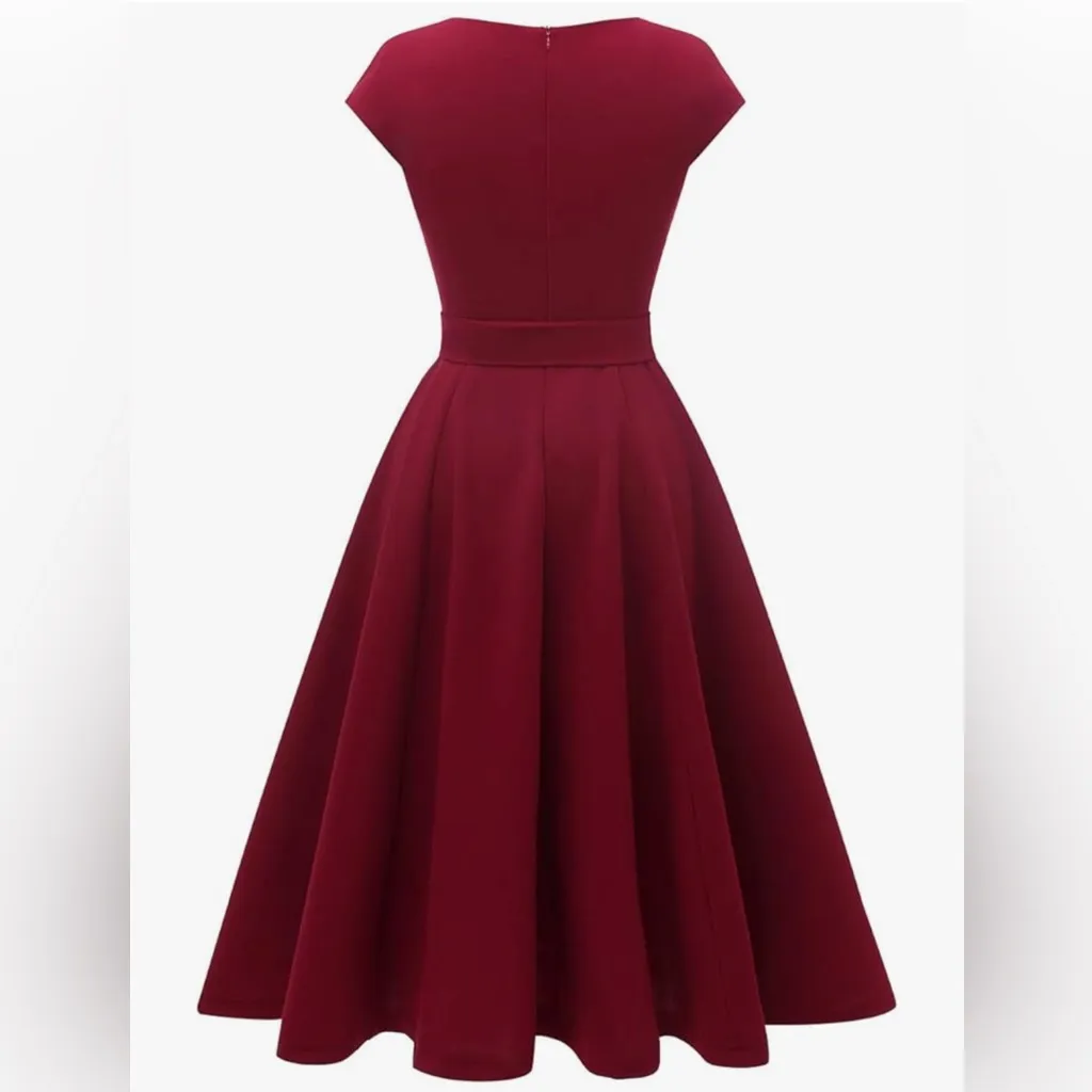 NEW Burgundy Career Sleeveless Formal Wedding Guest Midi Dress M NO BELT Red Size M - Image 2