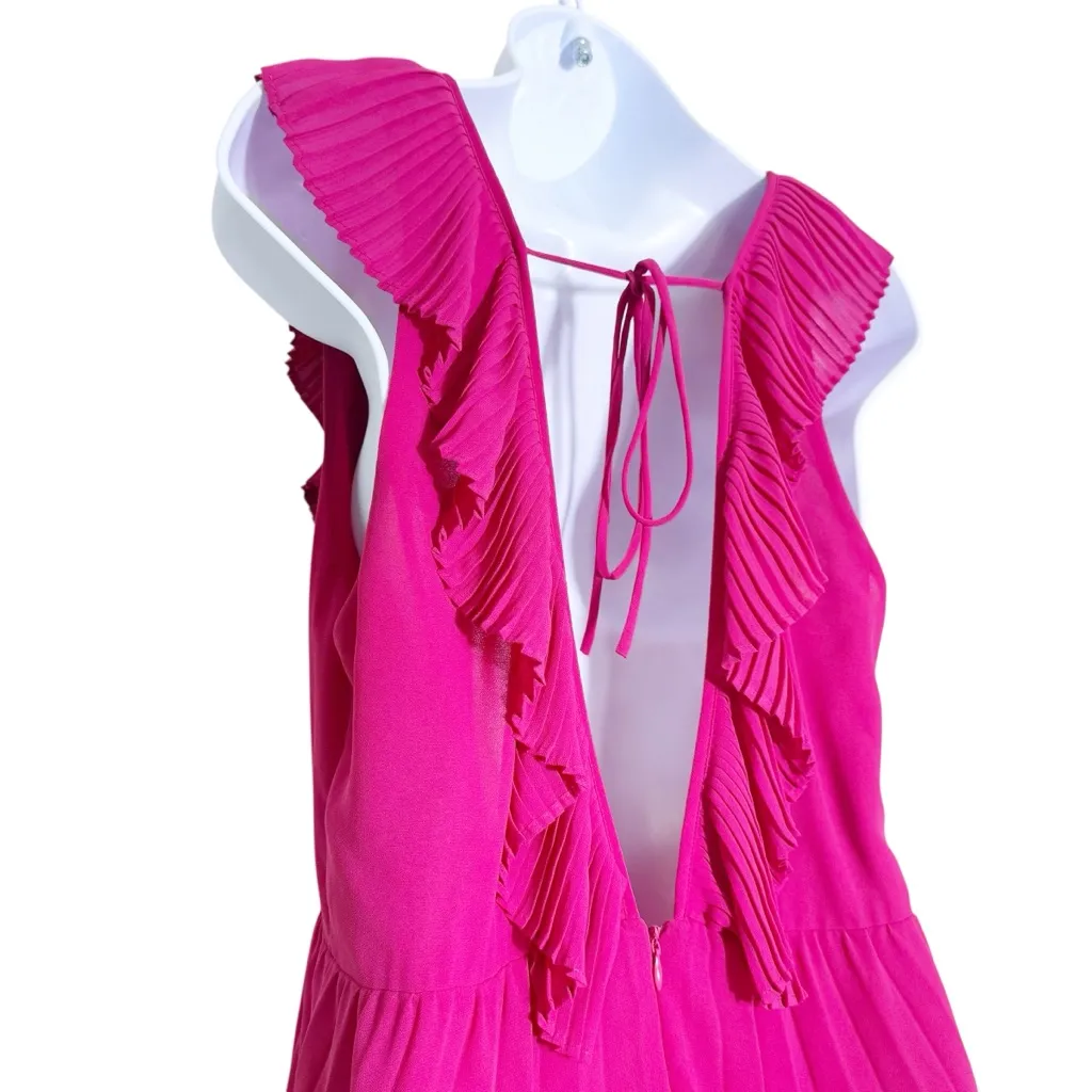 Zara Pink Pleated Ruffle V-Neck Flowy Dress Size M - Image 7