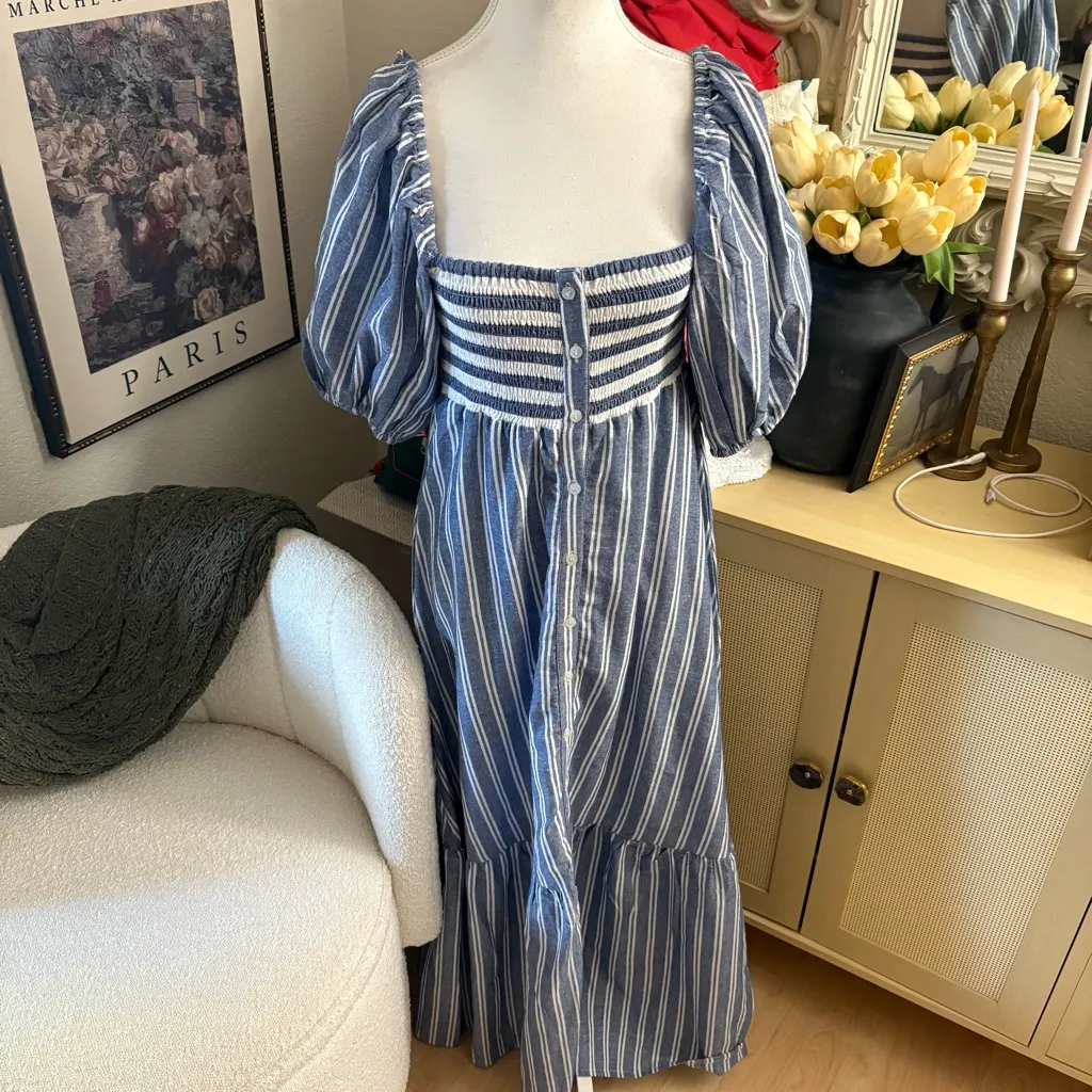 EMERSON FRY LOVE TOMAS Striped Smoked Maxi Cotton‎ Dress Size XS/S NWT Blue - Image 3