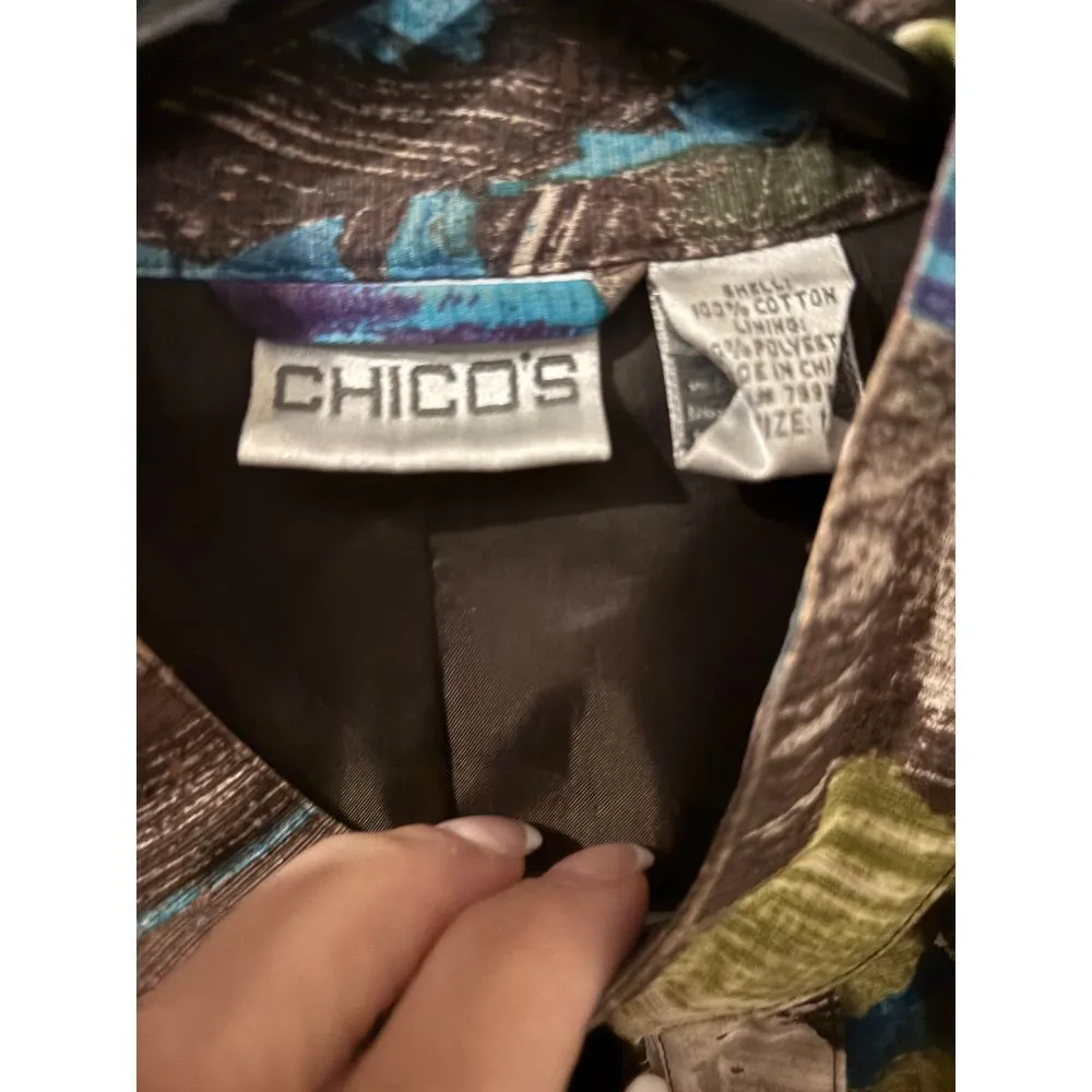 Chico's Full‎ Zip Jacket Jewel Tone Abstract Print Metallic Glitter Size M - 1 - Image 4