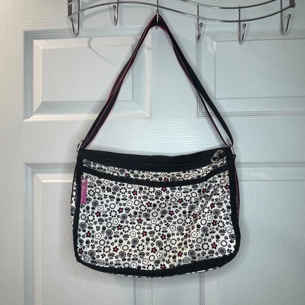 Brighton Floral Crossbody Bag Expandable Zippered Black White‎ Pink Shoulder Bag - Image 4