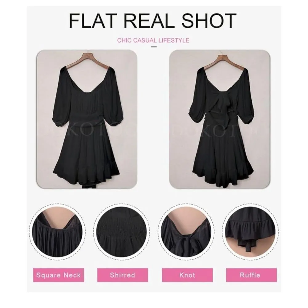 NEW Square Neck Tie Back Lantern Sleeve Ruffle A - Image 4