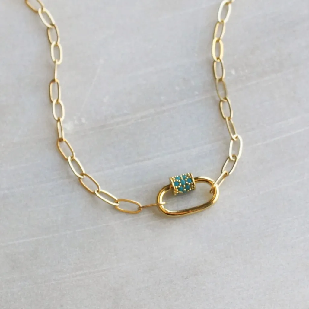 18k Gold Plated paperclip chain necklace pavé carabiner clasp Women’s Jewelry - Image 2