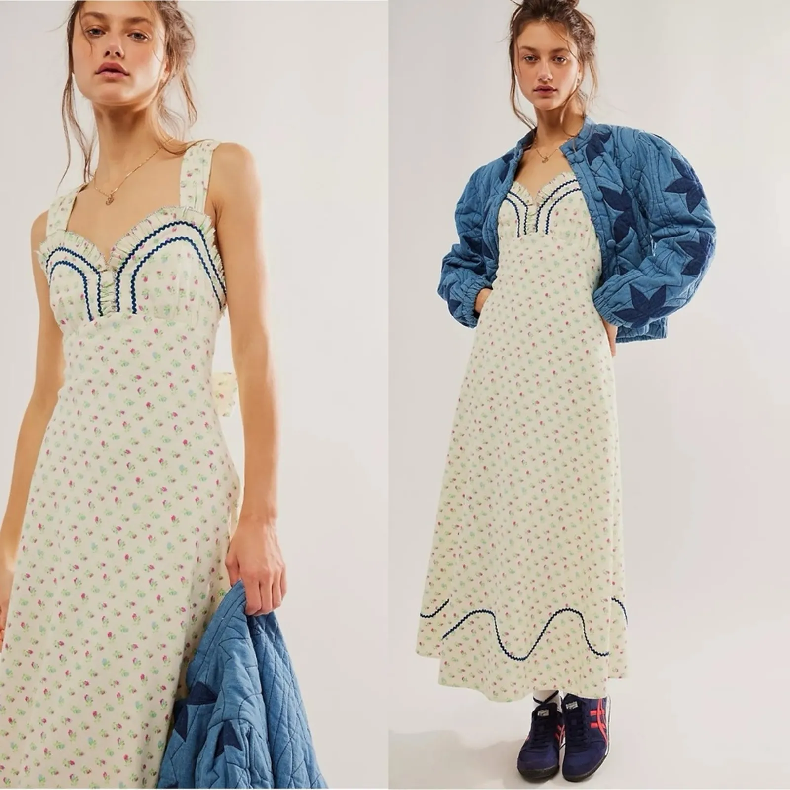 Free People Dainty Western Prairie Sweet Hearts Midi Dress in Ivory Combo Medium - Image 6