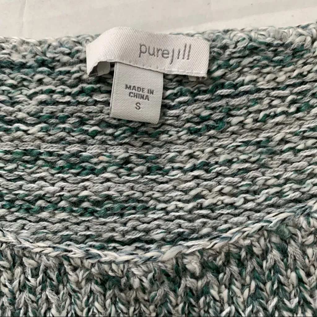 J Jill Purejill Green Grey White Faux Wrap Sweater - Image 8