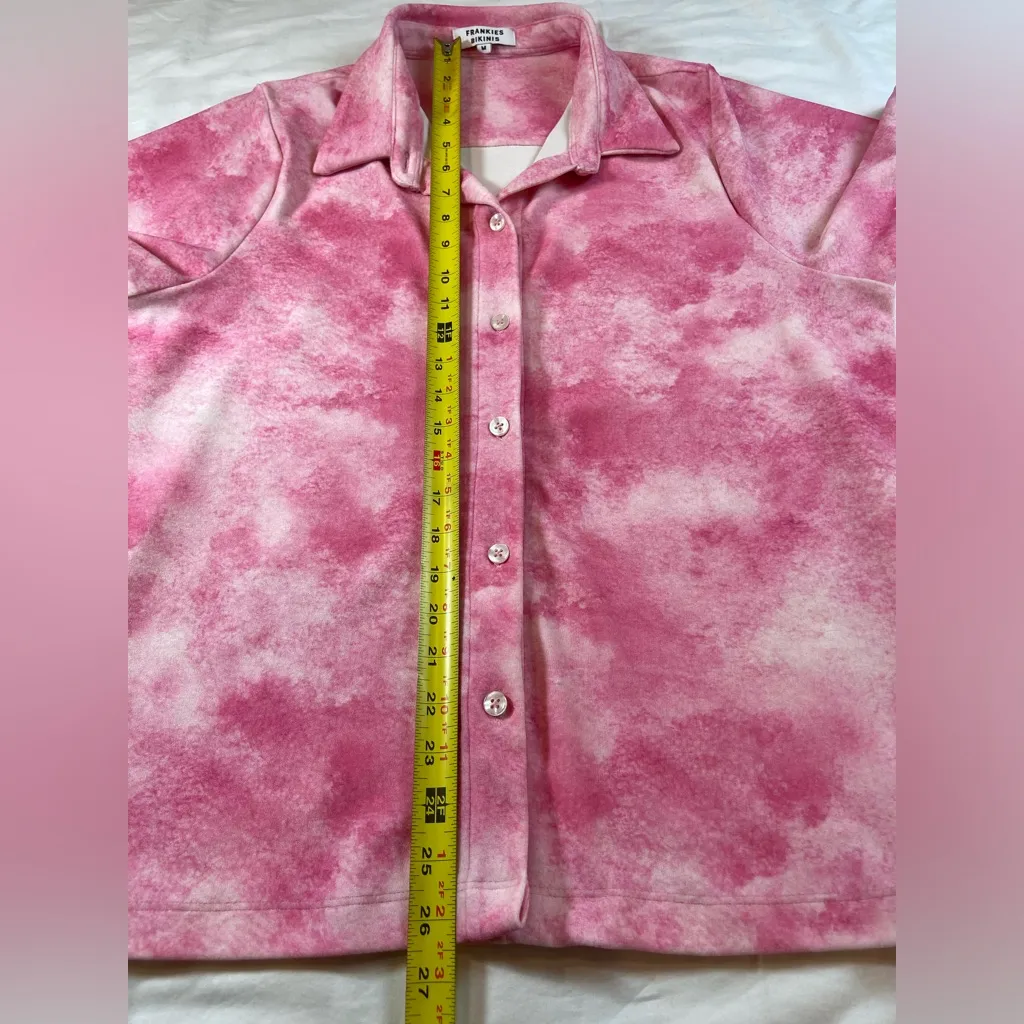 Frankies Bikinies Pink Tie Dye Button Up Shirt Bathing Suit Cover up Size Medium - Image 5