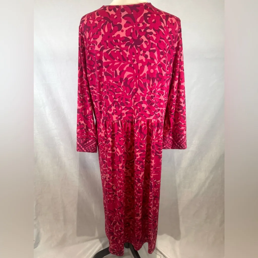 Bob Mackie pink batik print faux wrap midi dress size large - Image 4