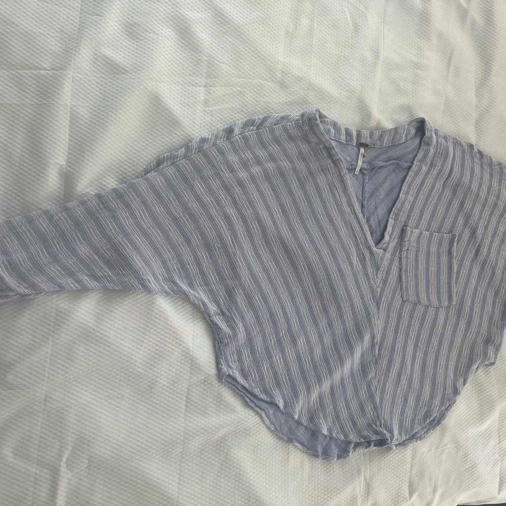 Free People Blue and White Striped Blouse - Image 16