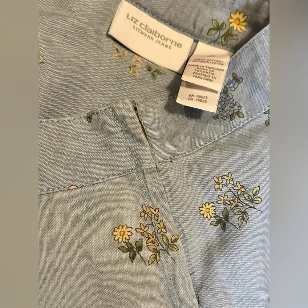 Liz Claiborne Lizwear Jean Skirt Size 10 Chambray Blue Daisy Floral Straight - Image 5