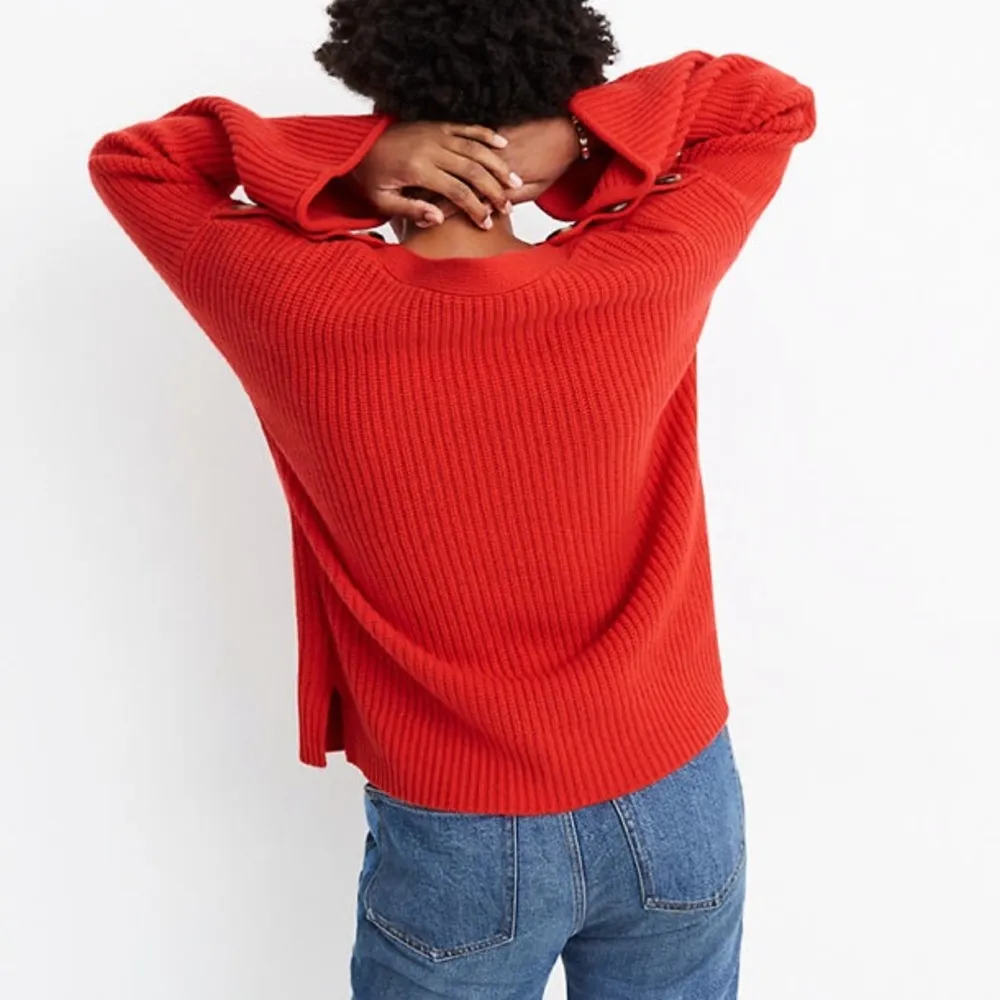 Madewell Calloway Red Button Shoulder Boatneck Sweater Sz S - Image 3